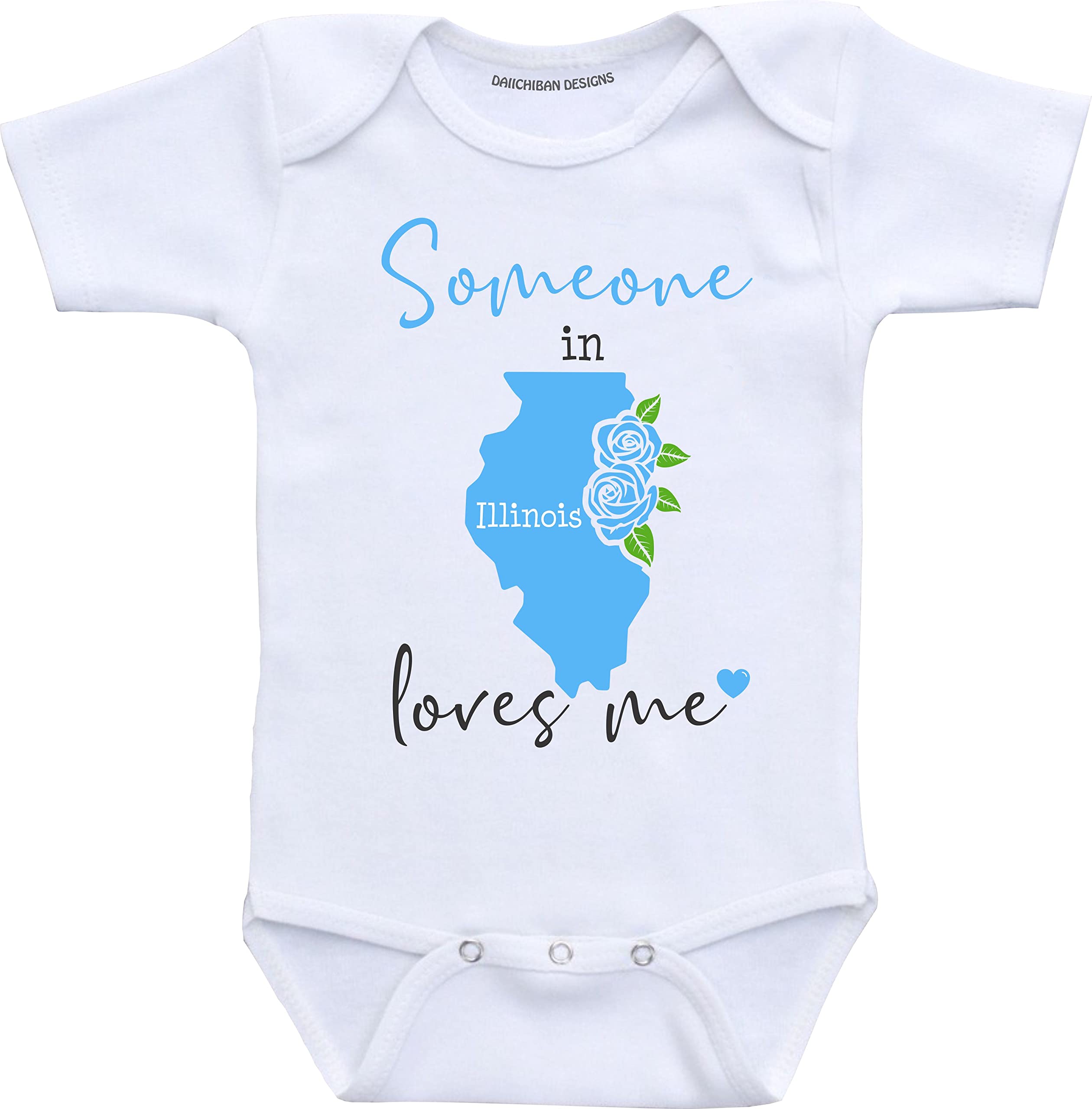 Daiichiban Designs Someone in Illinois loves me baby clothes infant creeper State customized gifts for babies