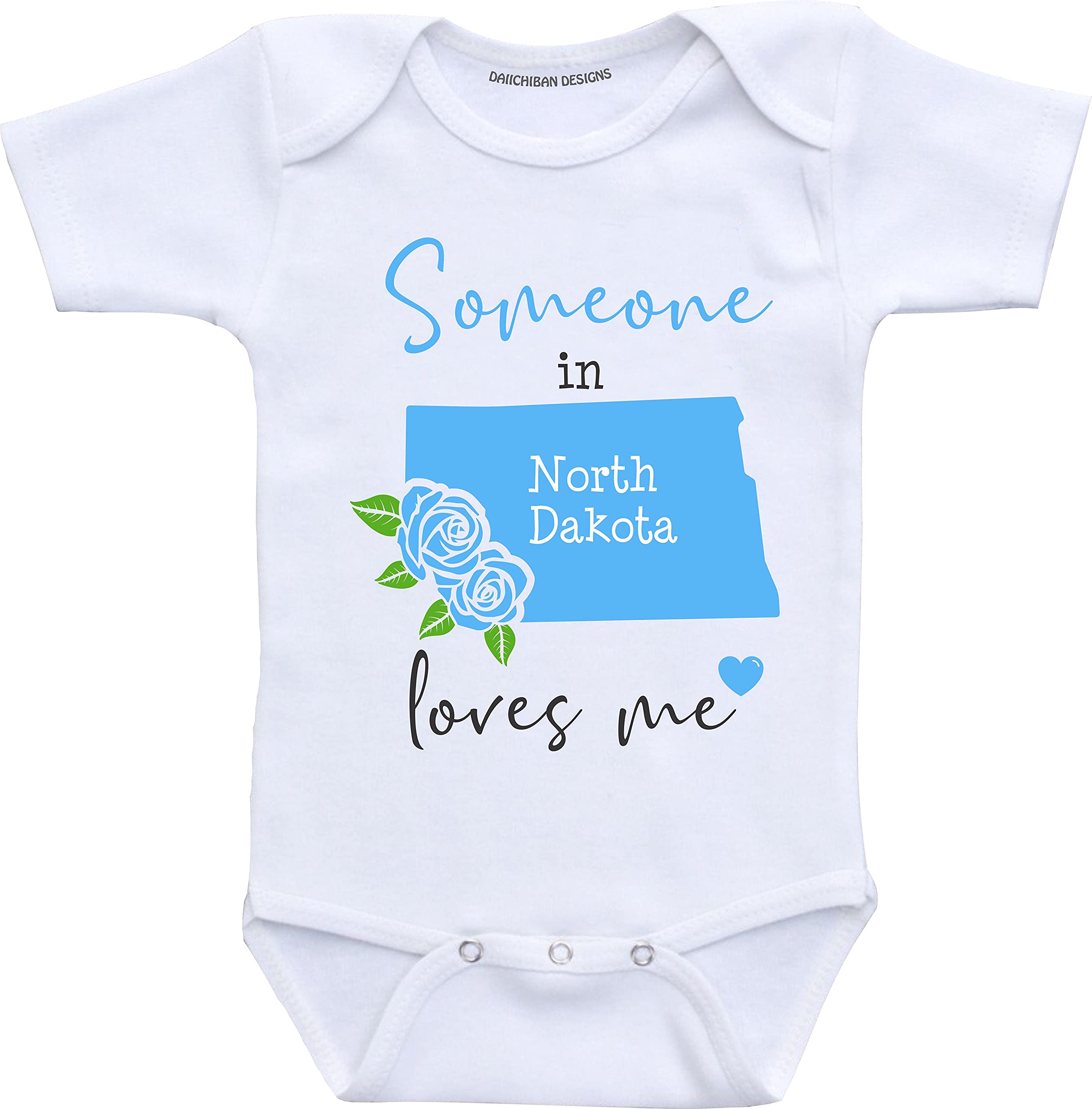 Daiichiban Designs Someone in North Dakota loves me baby clothes Custom baby gifts