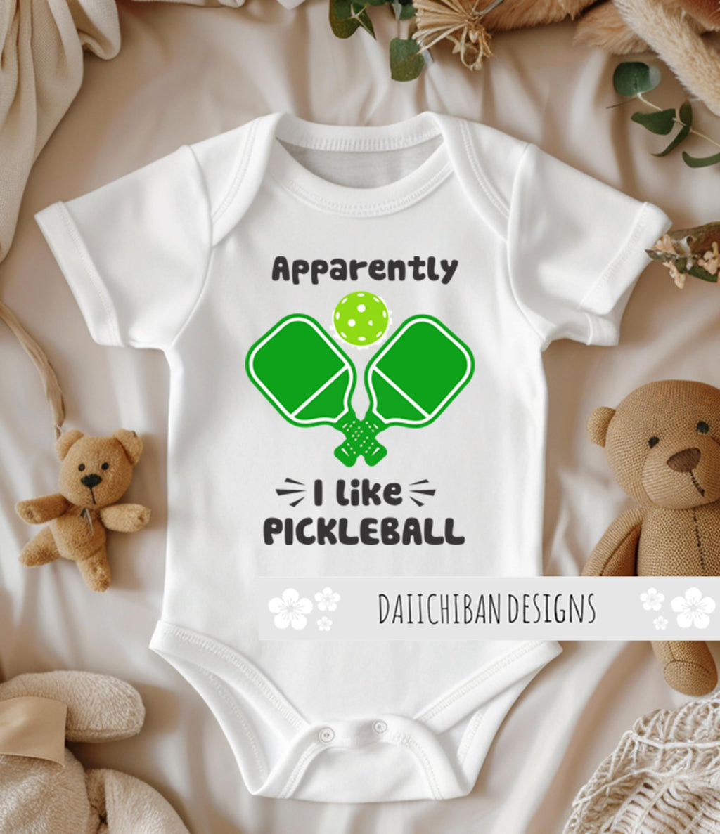 Daiichiban Designs Cute Pickleball Baby Outfit for Boys and Girls – Apparently I Like Pickleball Funny Baby Bodysuit