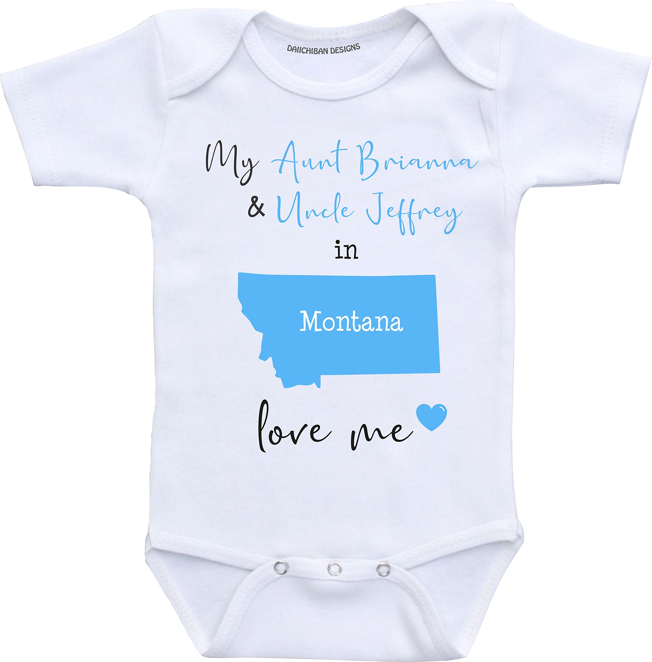 Daiichiban Designs Aunt and Uncle baby gifts Customizable Montana baby clothes