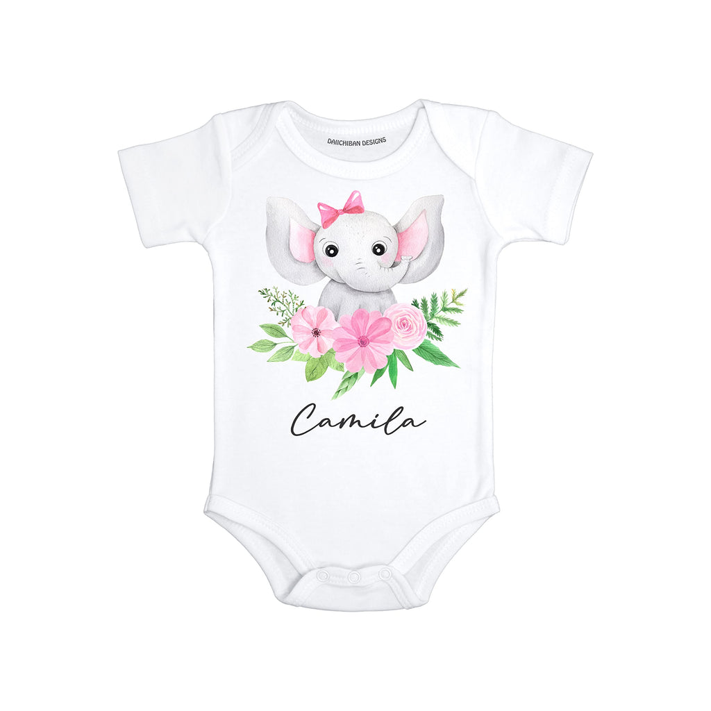 Daiichiban Designs Personalized baby girl gifts with name Elephant baby girl clothes