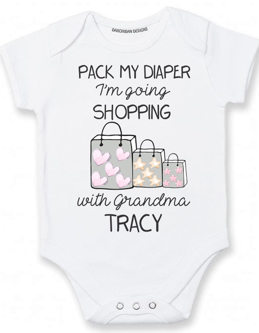 Personalized Grandma baby clothes Pack my diaper I'm going shopping with Grandma
