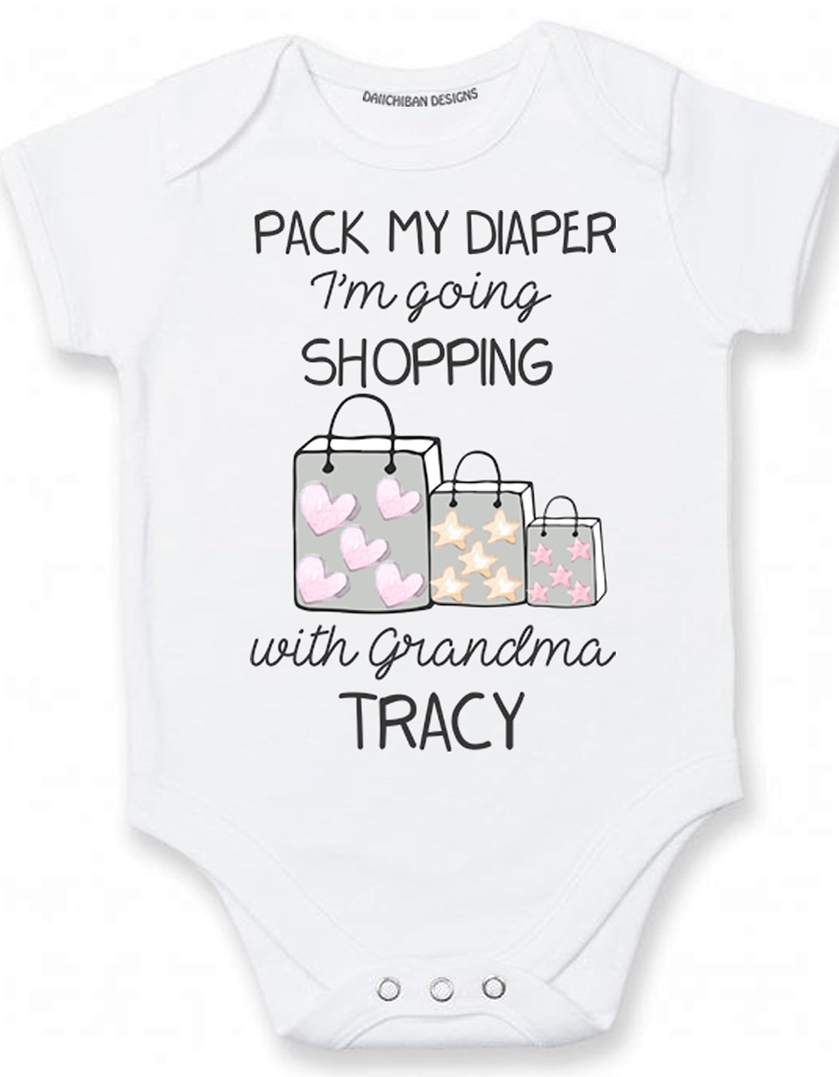 Personalized Grandma baby clothes Pack my diaper I'm going shopping with Grandma