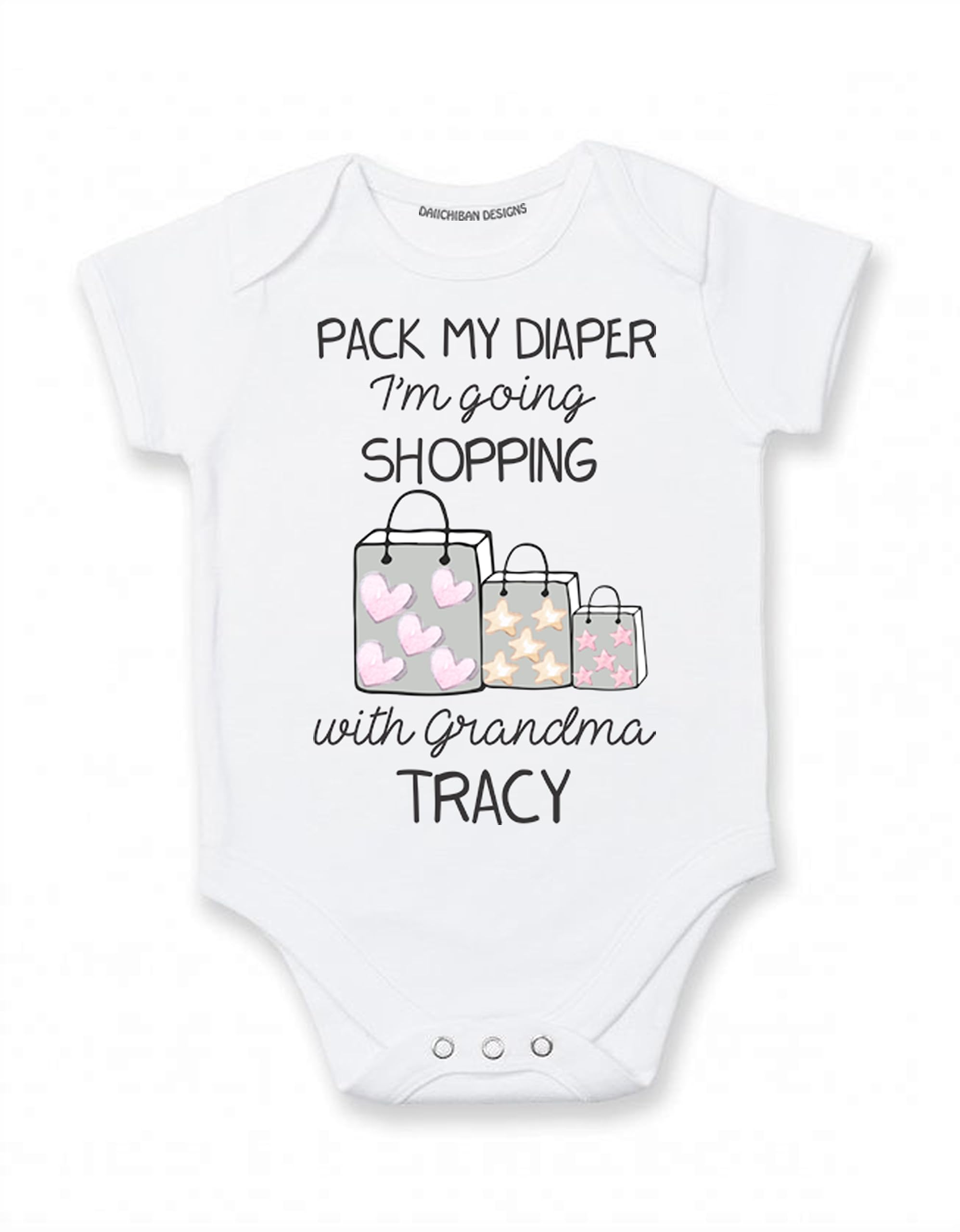 Personalized Grandma baby clothes Pack my diaper I'm going shopping with Grandma