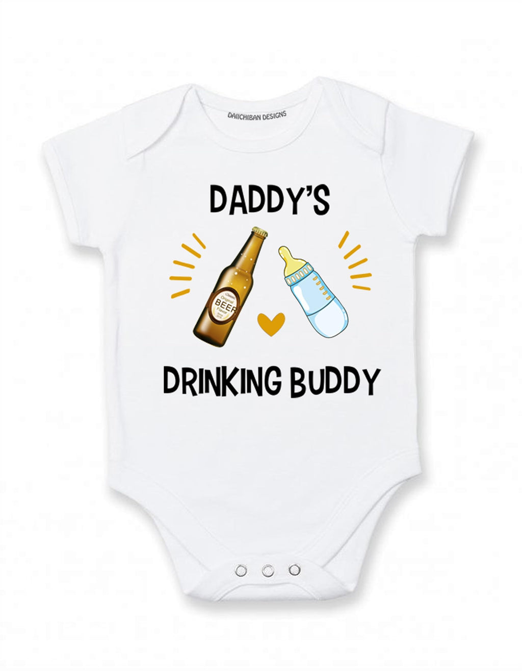 Daiichiban Designs Funny Baby Bodysuit – “Daddy’s Drinking Buddy” – Cute Infant One Piece Outfit