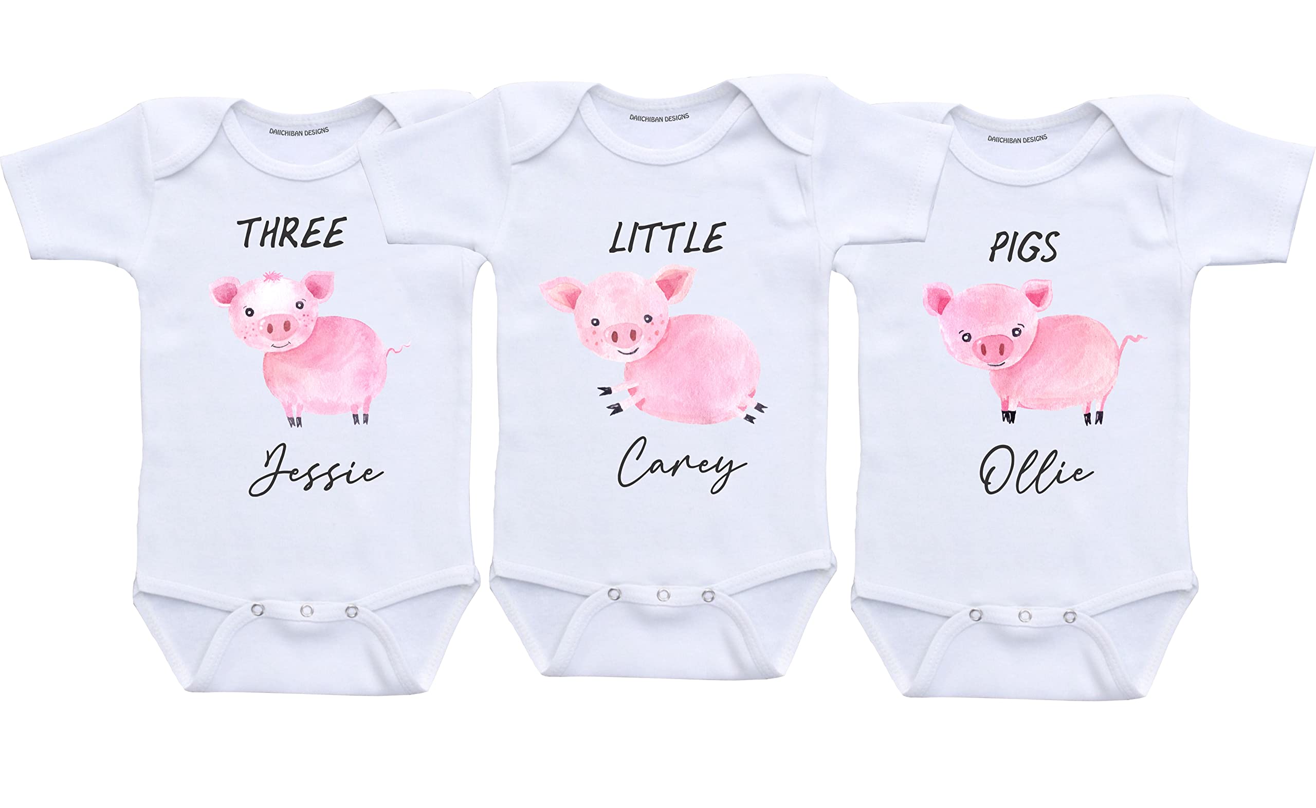 Daiichiban Designs Funny Triplets baby outfit personalized name baby outfit set of 3