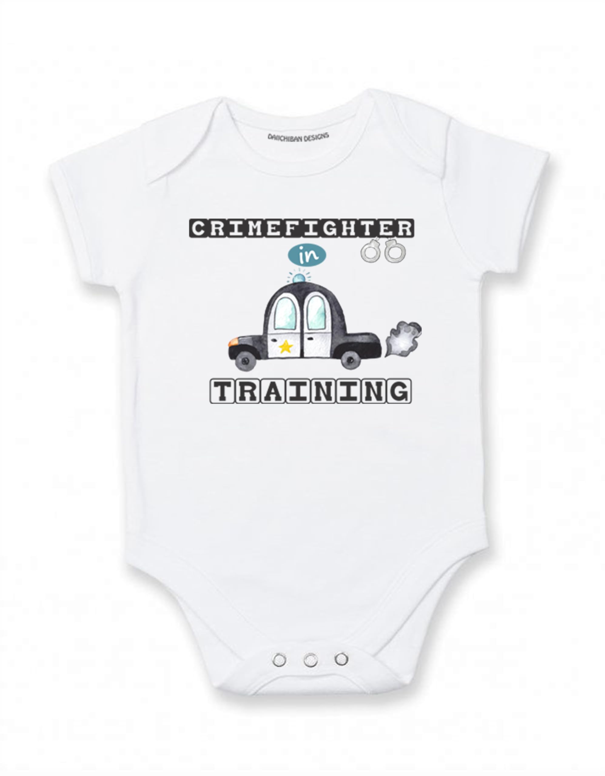 Daiichiban Designs Police Baby Bodysuit – “Crimefighting in Training” – Law Enforcement Baby Clothes