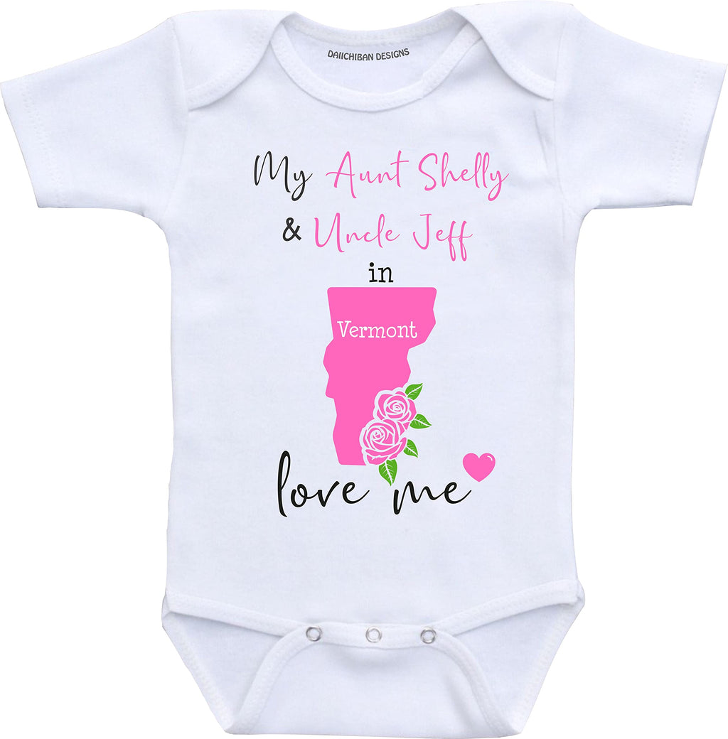 Daiichiban Designs Customizable Aunt and Uncle baby clothes Vermont State baby gifts