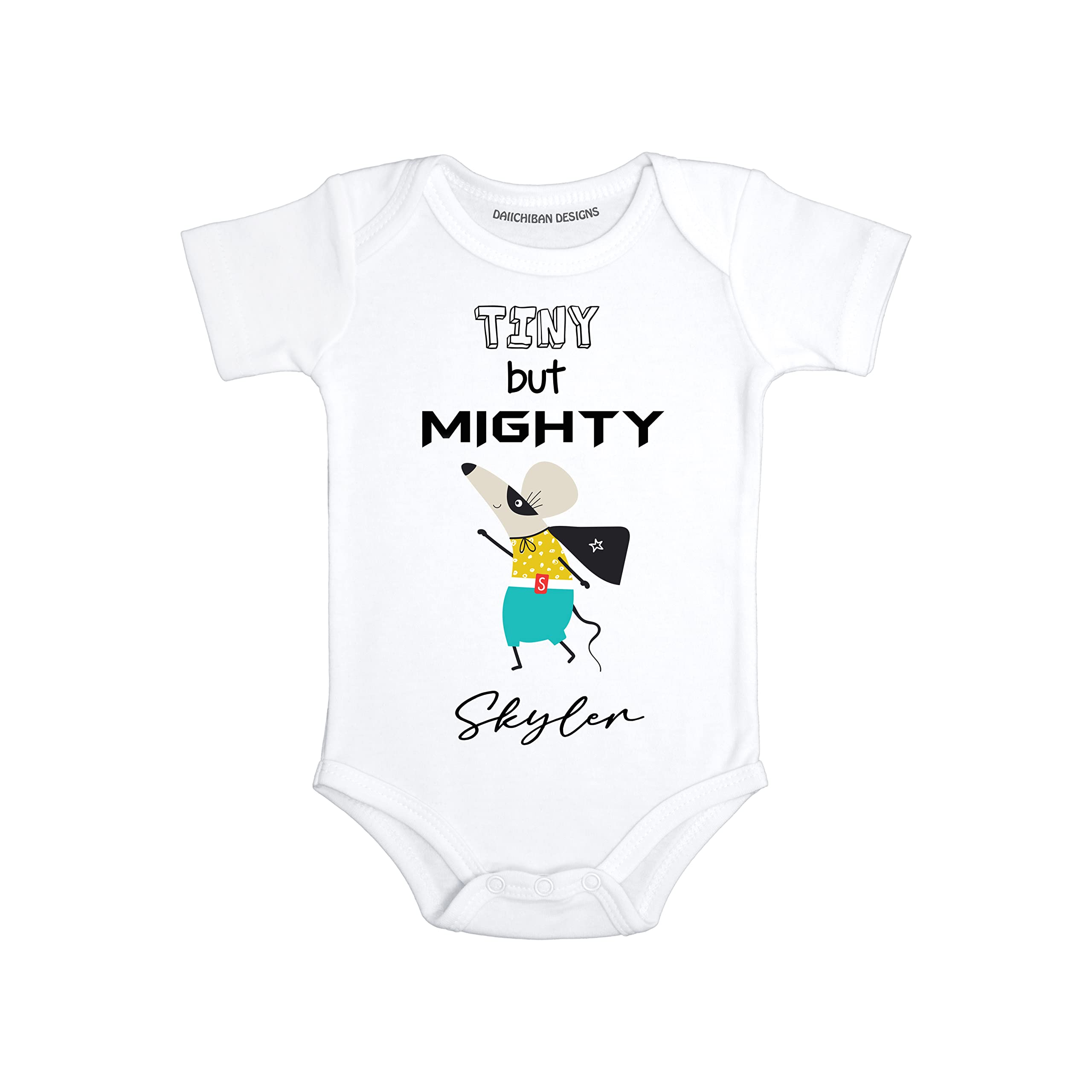 Daiichiban Designs Tiny but mighty Personalized baby gifts with names Funny baby clothes