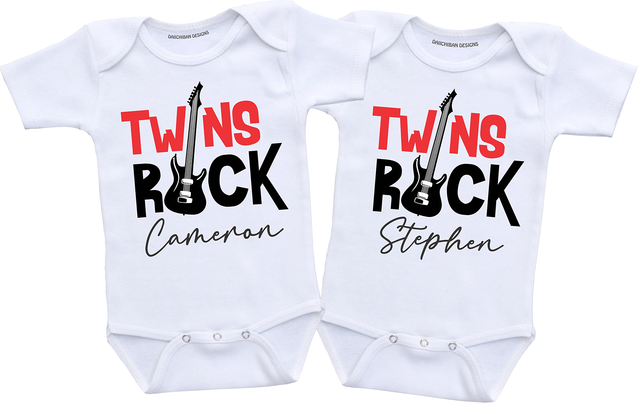 Daiichiban Designs Personalized Twins baby gifts Funny Twin baby clothes boy and girl set