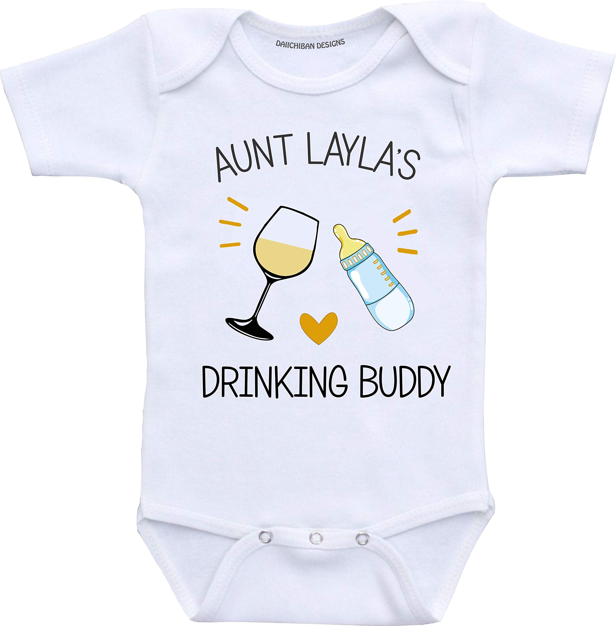 Aunt Drinking Buddy Funny Baby Bodysuit Infant Romper (24 Months) White