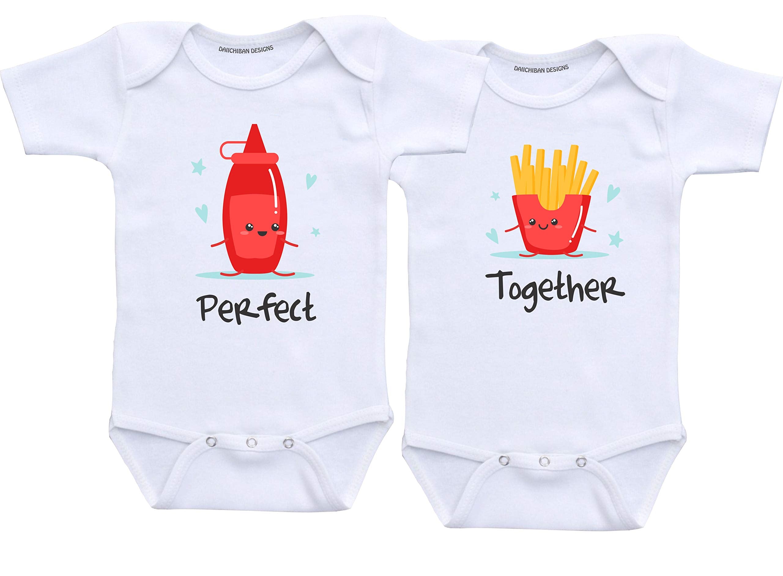 Daiichiban Designs Perfect together baby twin outfits twins baby gifts