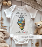 Daiichiban Designs Personalized Baby Bodysuit – “Made in Illinois with Love” with Custom State Option
