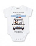 Daiichiban Designs Firefighter Baby Bodysuit – “Pack My Diapers I’m Going Crimefighting with Daddy”