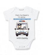 Daiichiban Designs Firefighter Baby Bodysuit – “Pack My Diapers I’m Going Crimefighting with Daddy”