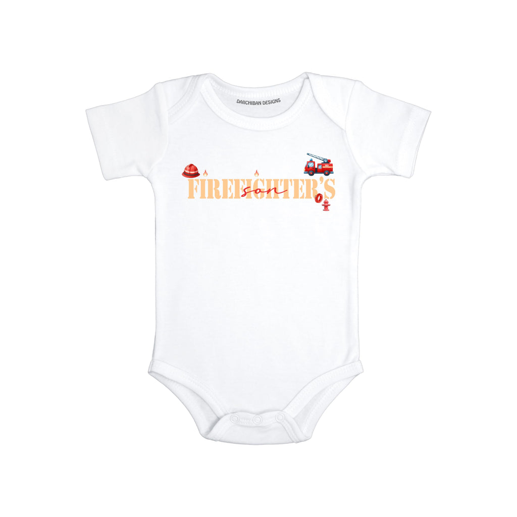 Daiichiban Designs Firefighter’s Son Baby Bodysuit –Baby Shower Gift for Firefighter Dad