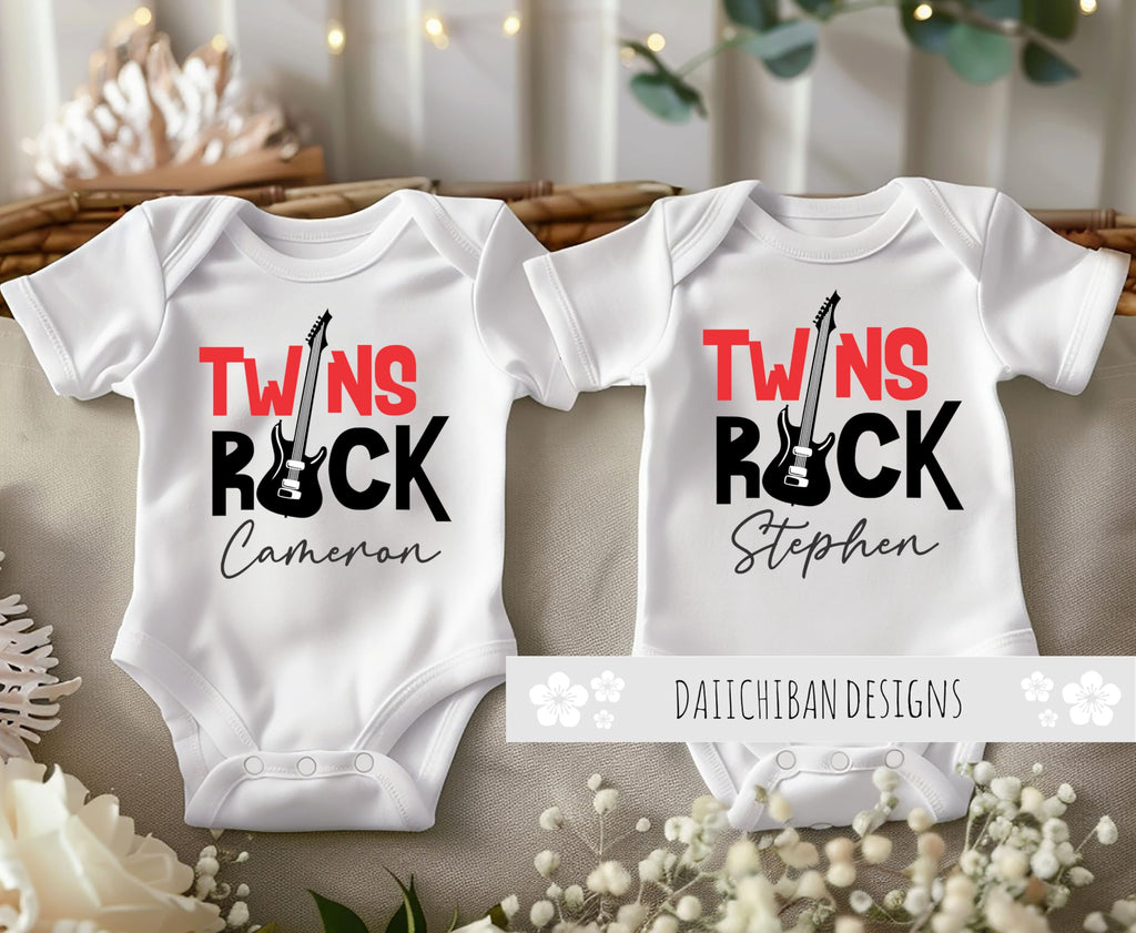 Daiichiban Designs Personalized Twins baby gifts Funny Twin baby clothes boy and girl set