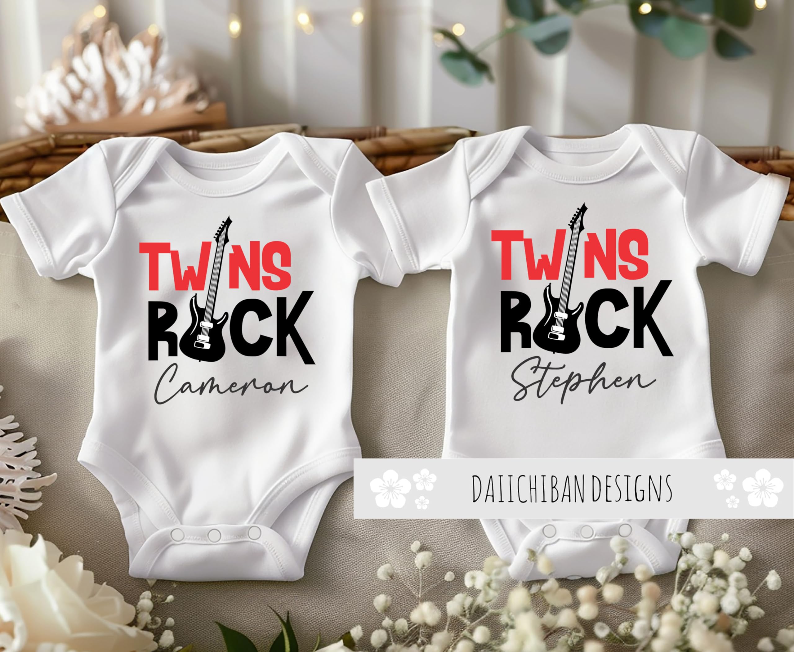 Daiichiban Designs Personalized Twins baby gifts Funny Twin baby clothes boy and girl set