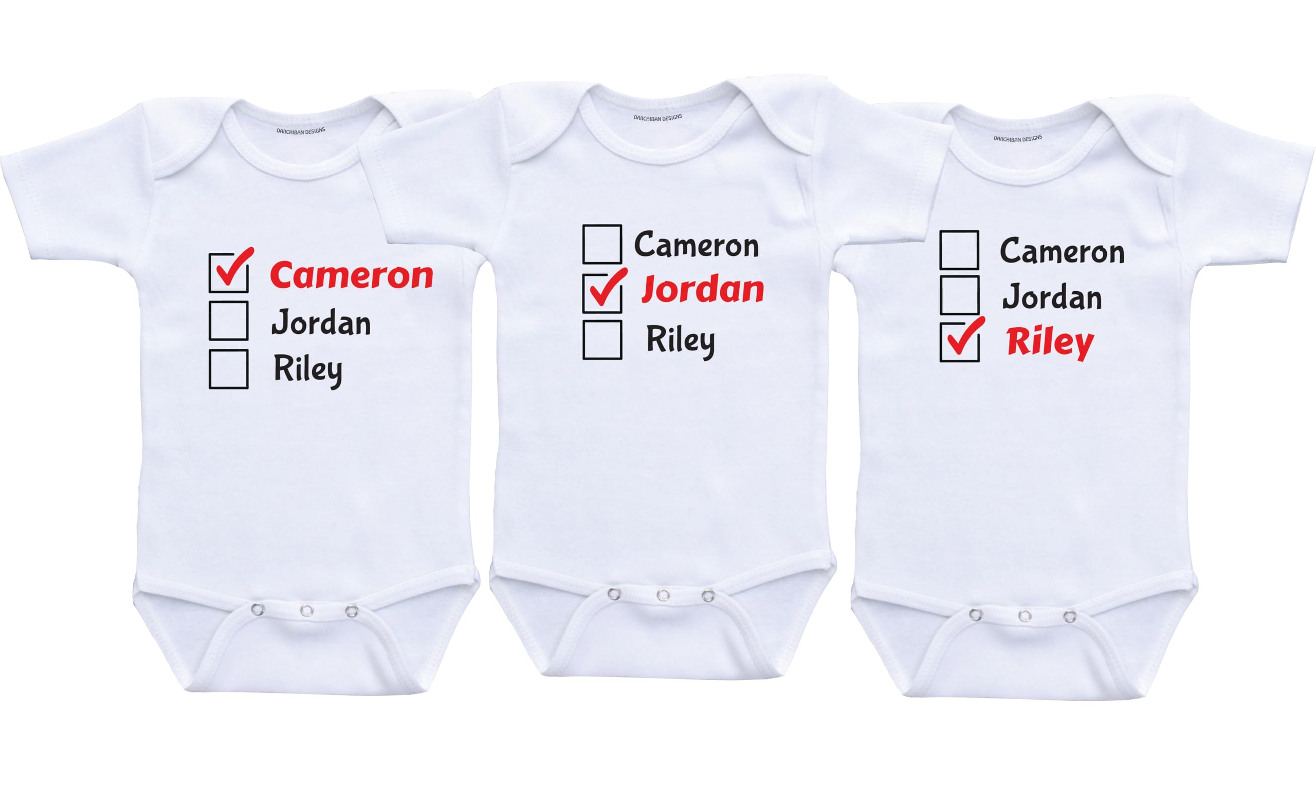 Daiichiban Designs Personalized Triplets baby clothes with names