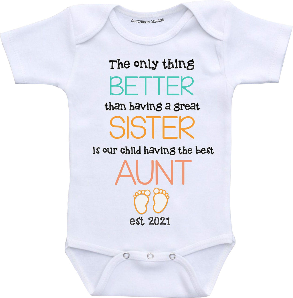 Daiichiban Designs Custom Auntie Pregnancy announcement gifts Aunt Personalized baby reveal bodysuits