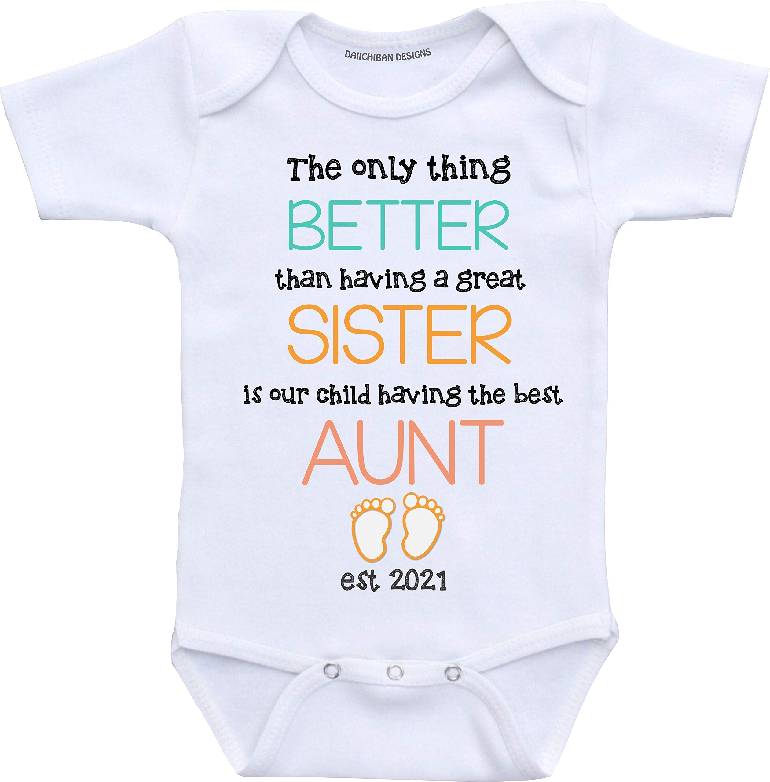 Daiichiban Designs Custom Auntie Pregnancy announcement gifts Aunt Personalized baby reveal bodysuits