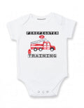 Daiichiban Designs Firefighter Baby Bodysuit – “Firefighter in Training” – Cute Infant One Piece Outfit