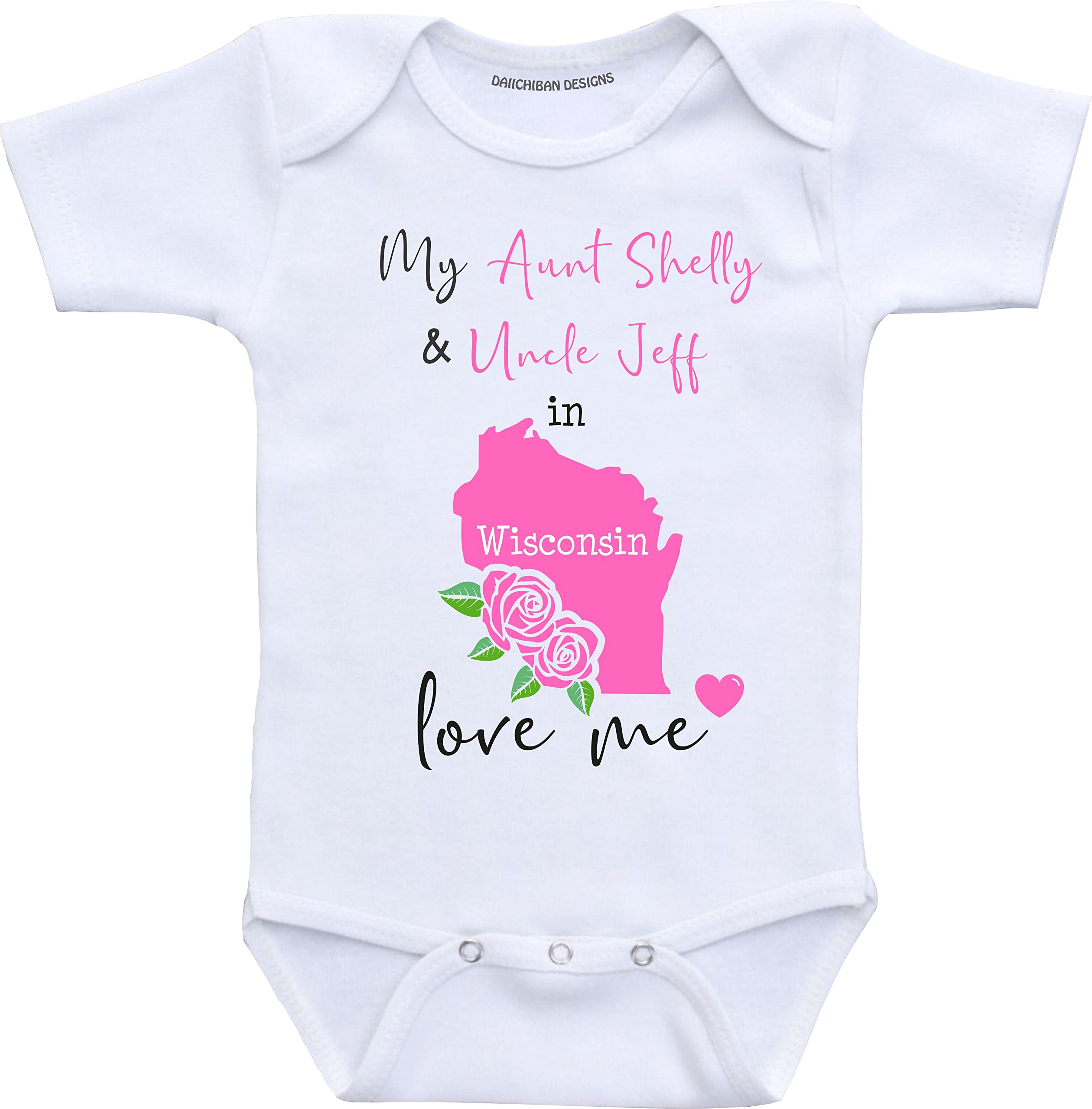 Daiichiban Designs Customizable Aunt and Uncle baby clothes Wisconsin State baby gifts