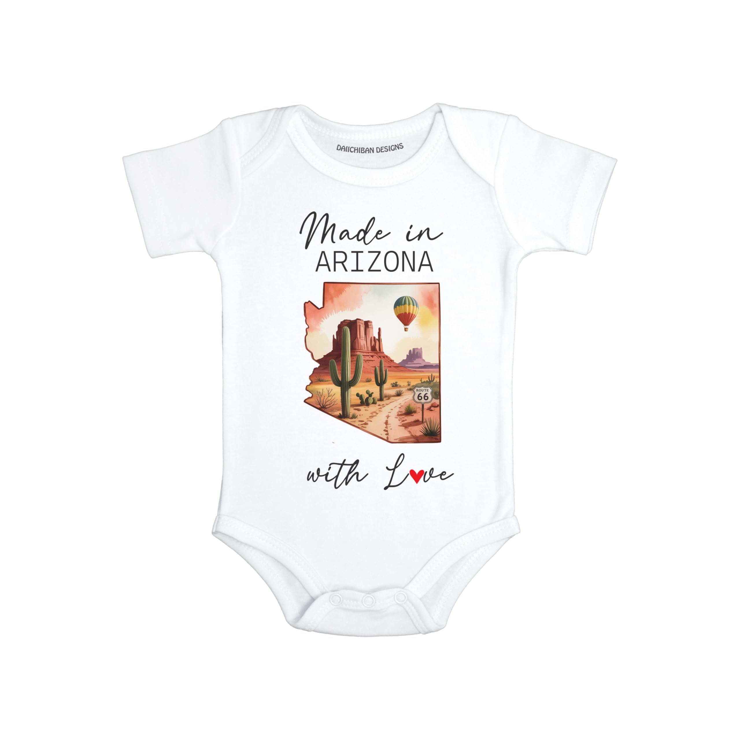 Daiichiban Designs Personalized Baby Bodysuit – “Arizona with Love” with Custom State Option