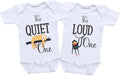 Daiichiban Designs Funny Twin Baby Bodysuit Set – “The Quiet One & The Loud One” Matching Twin Outfits