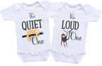 Daiichiban Designs Funny Twin Baby Bodysuit Set – “The Quiet One & The Loud One” Matching Twin Outfits