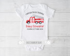 Daiichiban Designs Firefighter Pregnancy Announcement Baby Bodysuit – “Firefighter in Training” Custom Name & Date