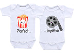 Daiichiban Designs Perfect Together Twins Baby Clothes boy and Girl Popcorn and Movie Twin Outfits