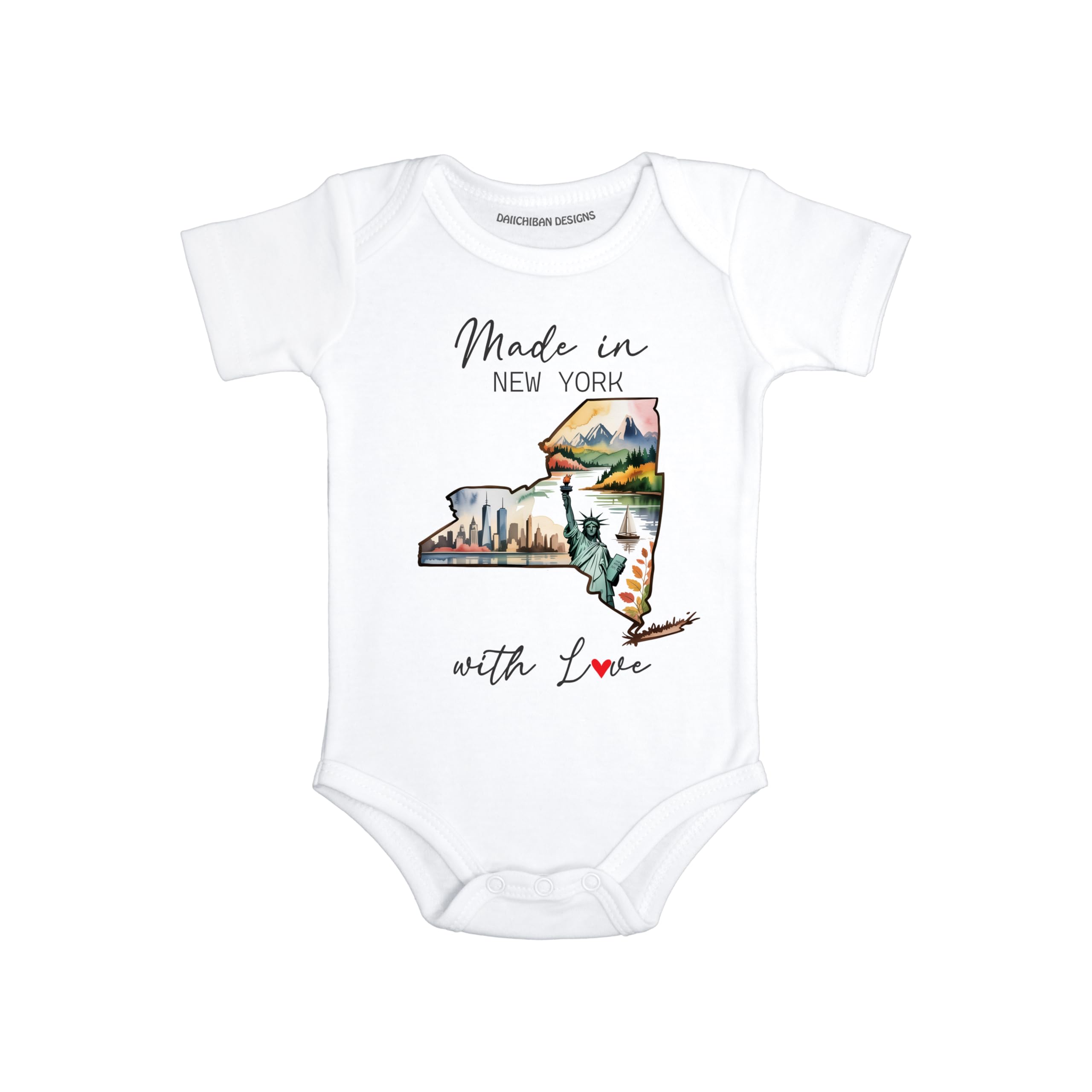 Daiichiban Designs Personalized Baby Bodysuit – “Made in New York with Love” with Custom State Option