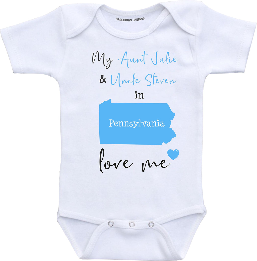Daiichiban Designs Aunt and Uncle baby gifts Customizable Pennsylvania Dakota baby clothes