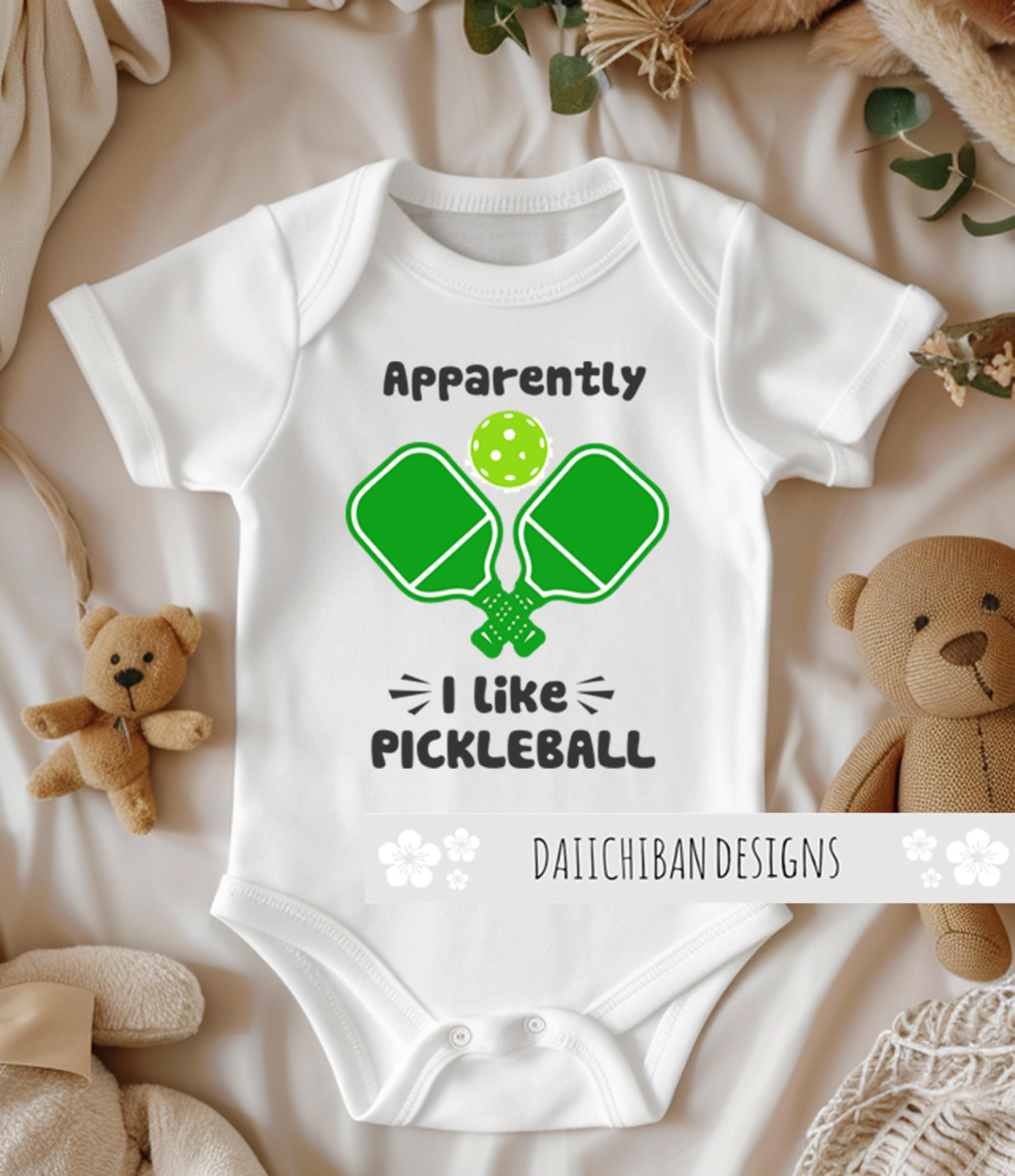 Daiichiban Designs Cute Pickleball Baby Outfit for Boys and Girls – Apparently I Like Pickleball Funny Baby Bodysuit