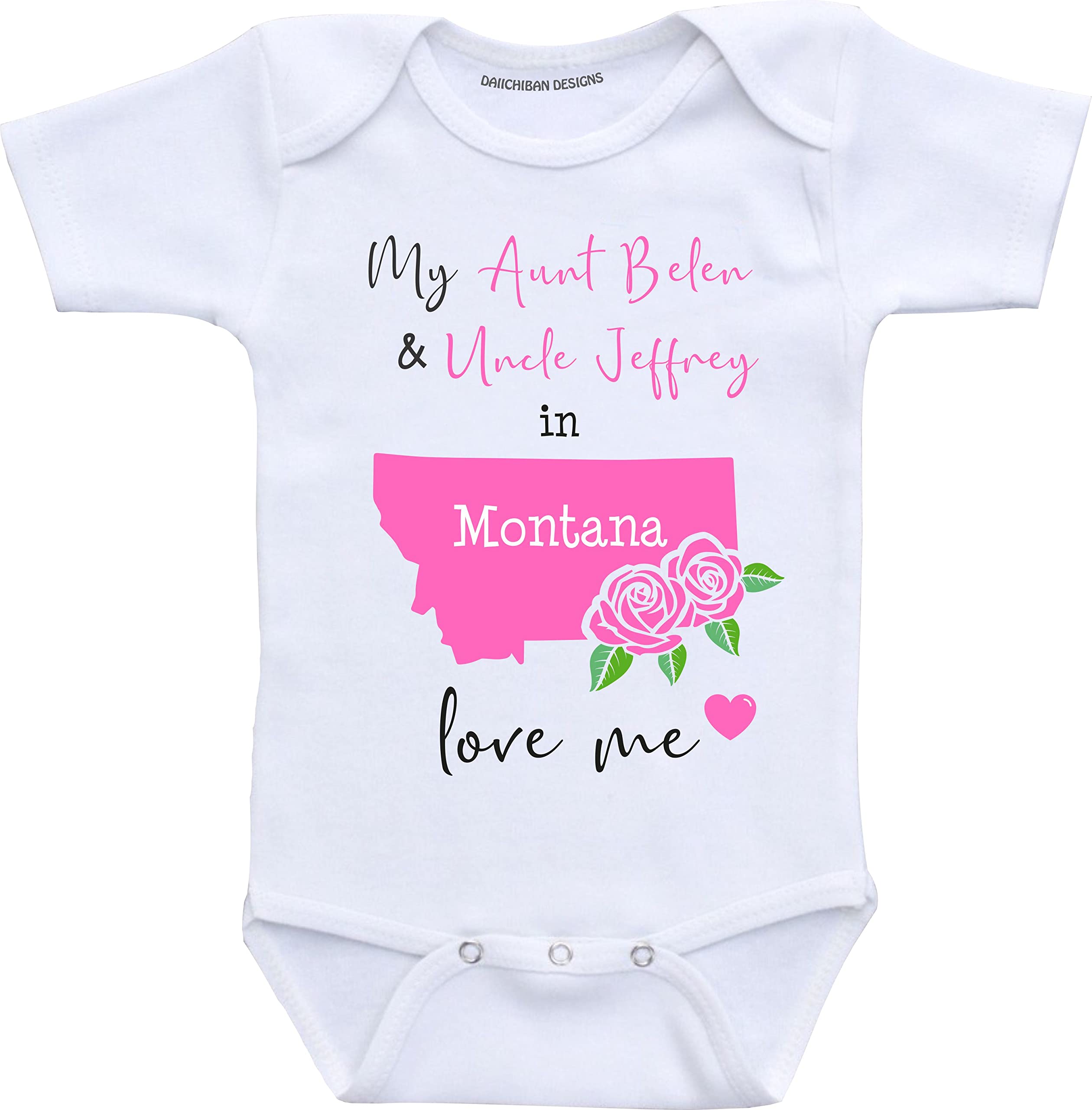 Daiichiban Designs Aunt and Uncle baby gifts Customizable Montana baby clothes