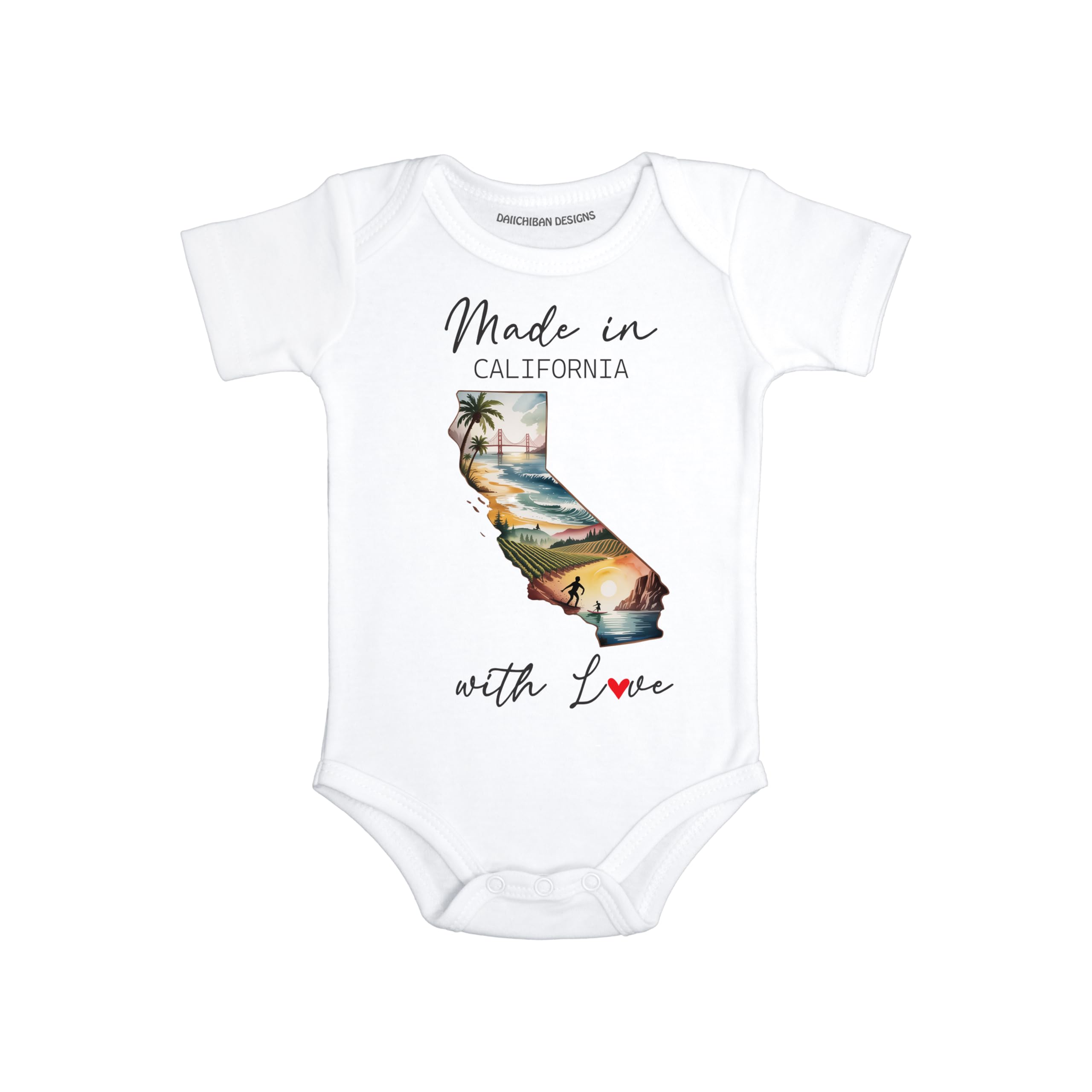 Daiichiban Designs Personalized Baby Bodysuit – “Made in California with Love” with Custom State Option