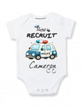 Daiichiban Designs Personalized Police Baby Bodysuit – “New Recruit” Custom Name gifts for babies