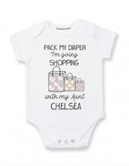 Personalized Aunt baby clothes Pack my diaper I'm going shopping with Auntie