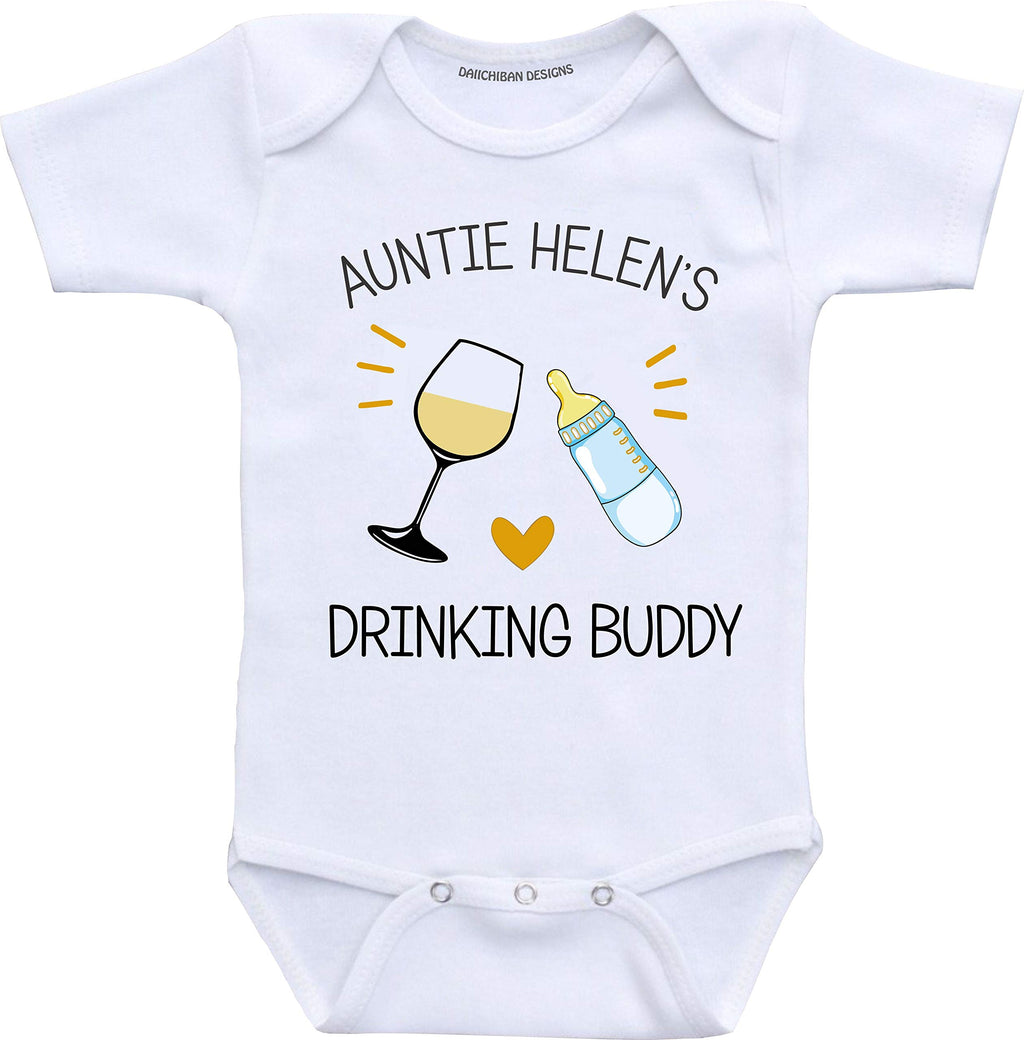 Aunt Drinking Buddy Funny Baby Bodysuit Infant Romper (24 Months) White