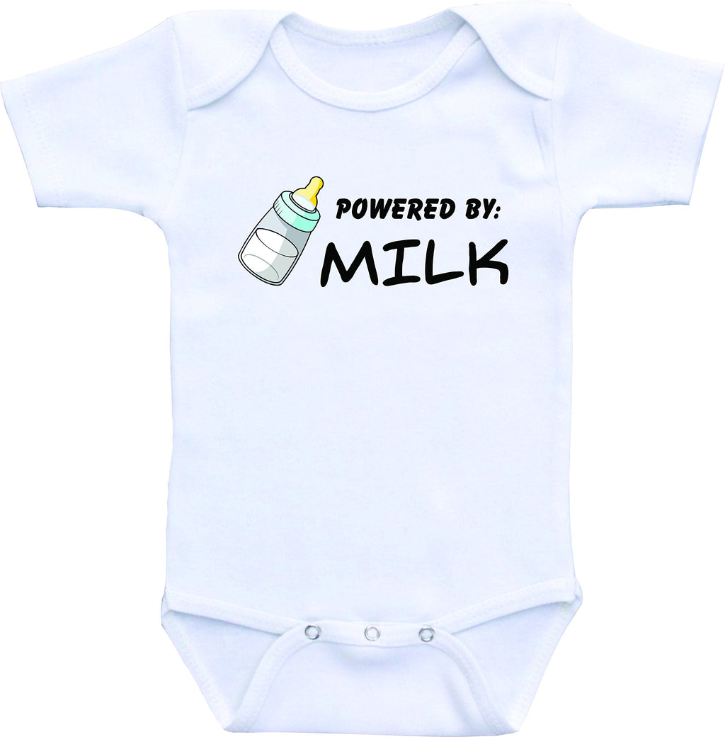 DAIICHIBANdesigns Baby Powered by Milk Funny Baby Clothes Gifts