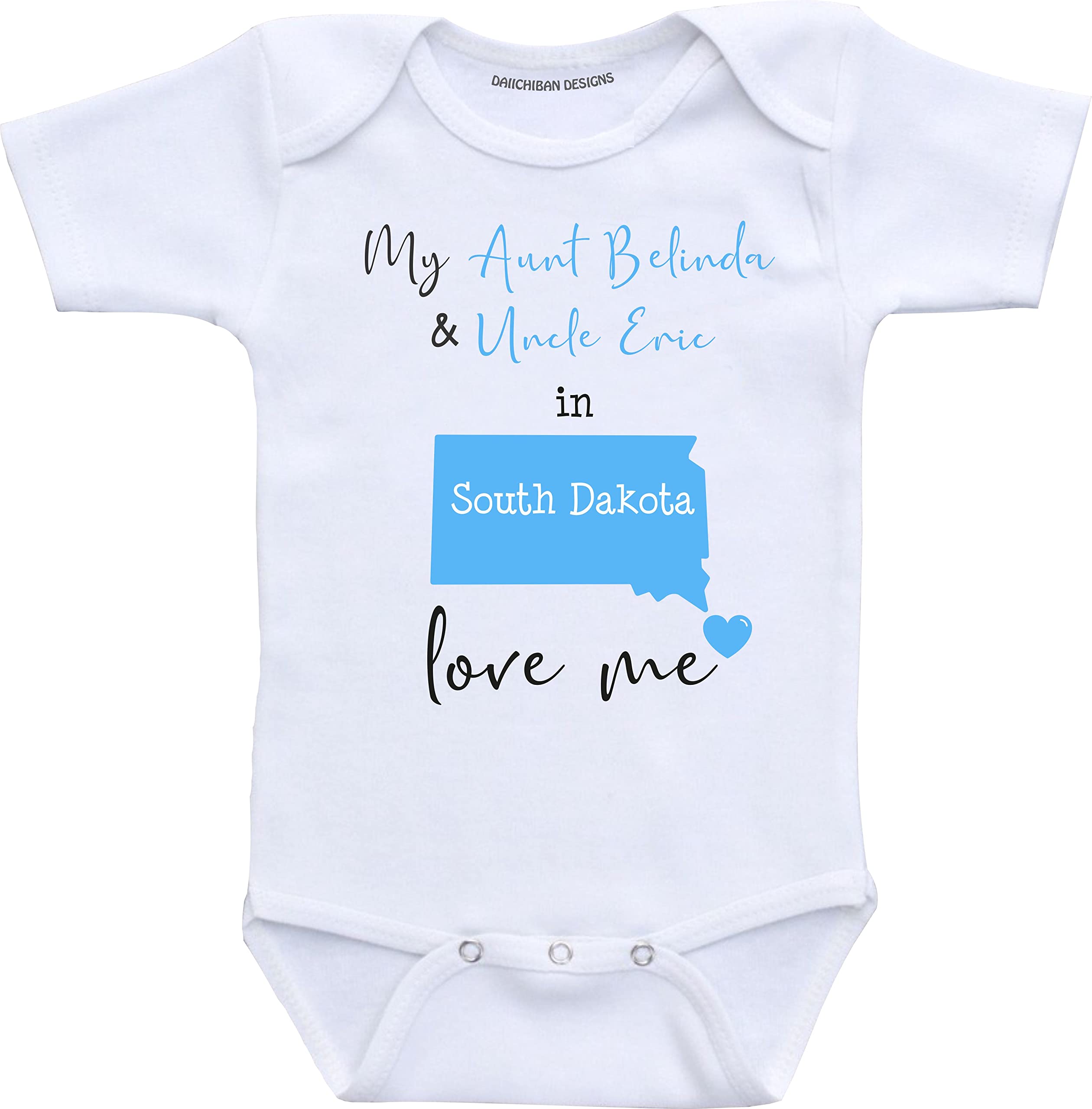 Daiichiban Designs Aunt and Uncle baby gifts Customizable South Dakota baby clothes