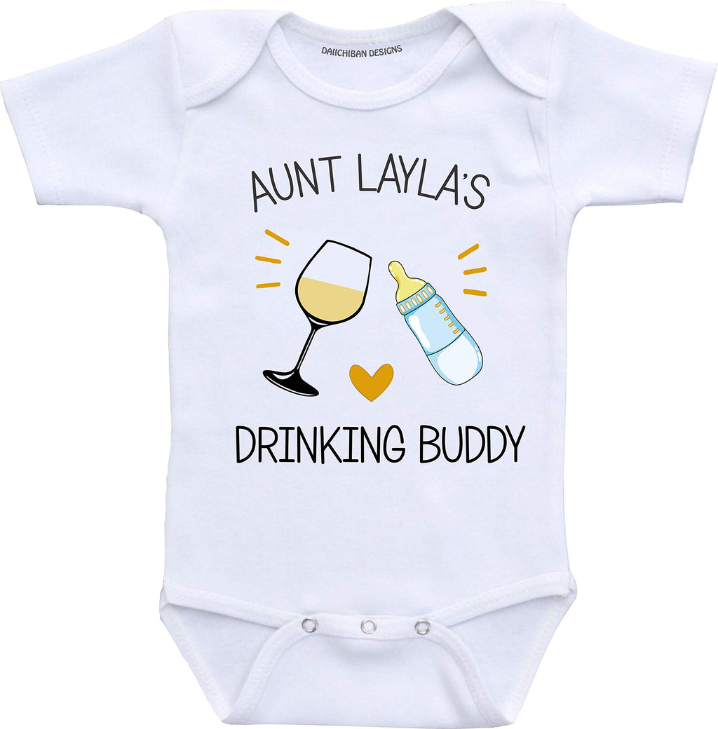 Aunt Drinking Buddy Funny Baby Bodysuit Infant Romper (Newborn) White