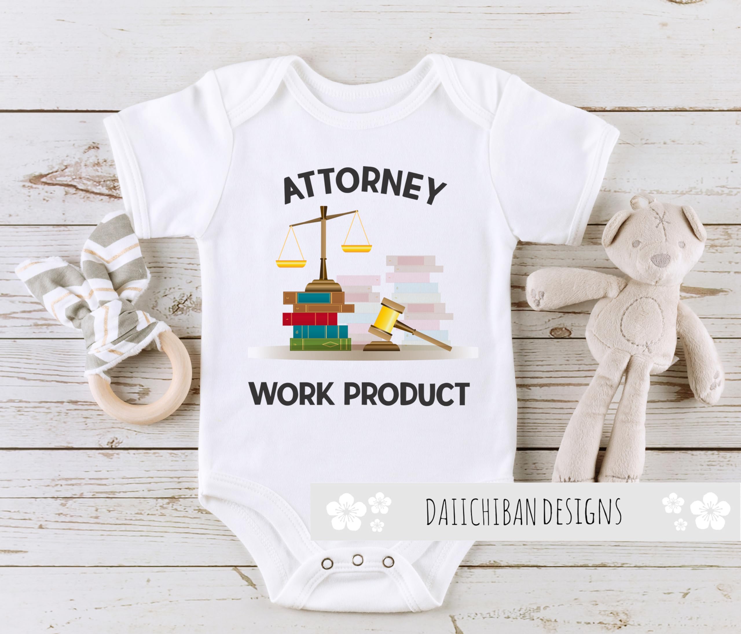 Daiichiban Designs Attorney Work Product Onesie Lawyer Baby Gift Romper Bodysuit