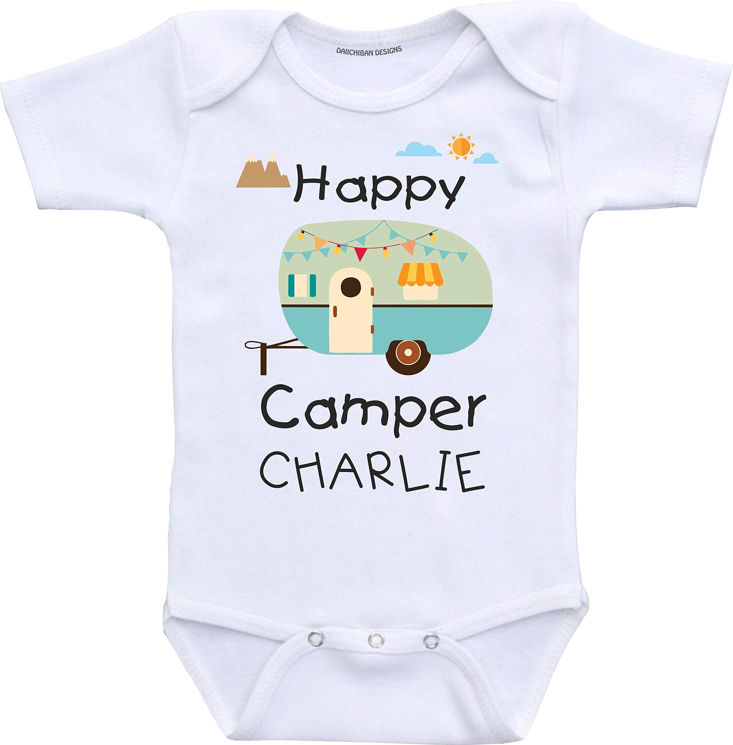Daiichiban Designs Happy camper baby clothes Personalized baby gift