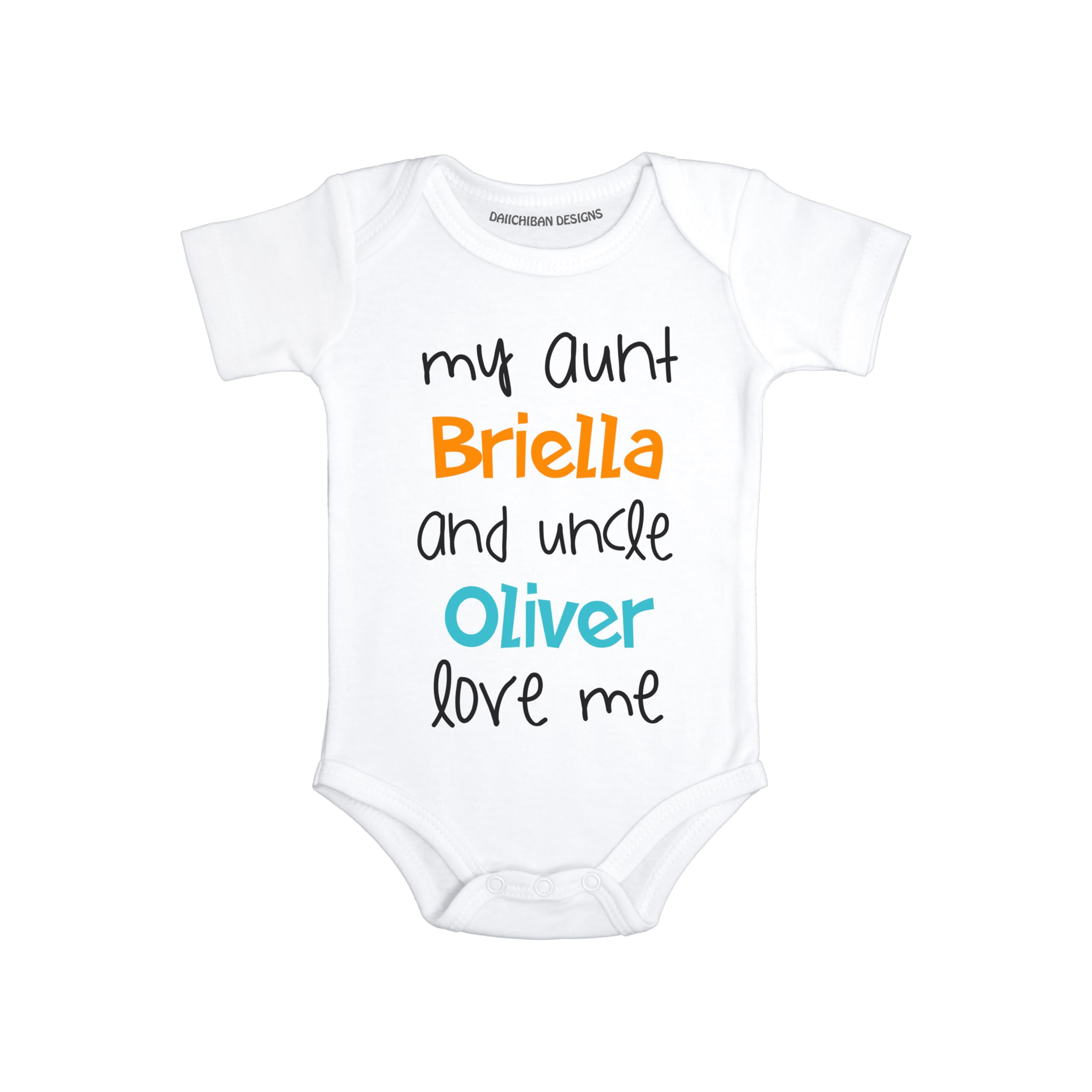 Daiichiban Designs Personalized Baby Bodysuit – “My Aunt & Uncle Love Me” Custom Names