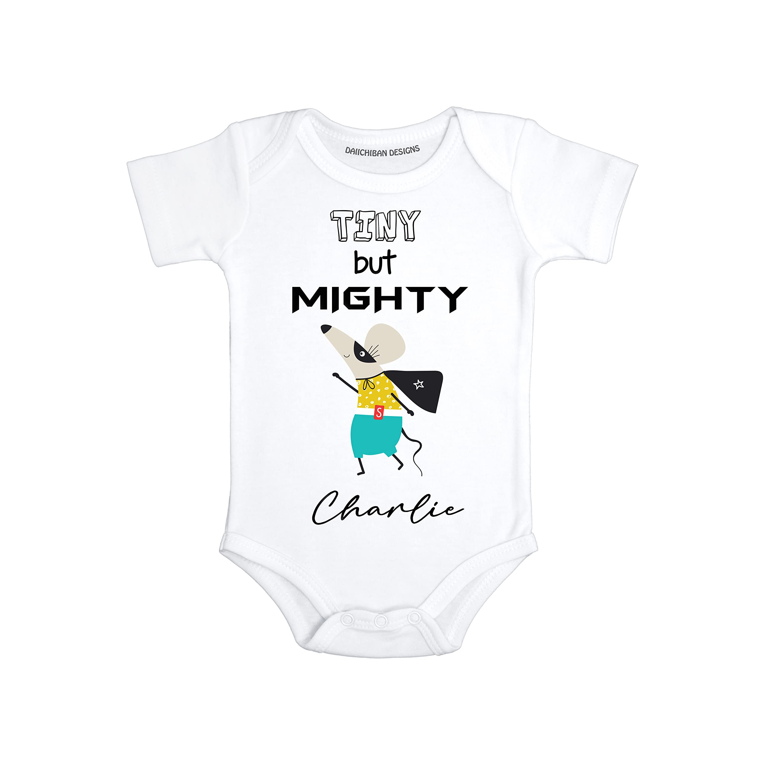 Daiichiban Designs Tiny but mighty Personalized baby gifts with names Funny baby clothes