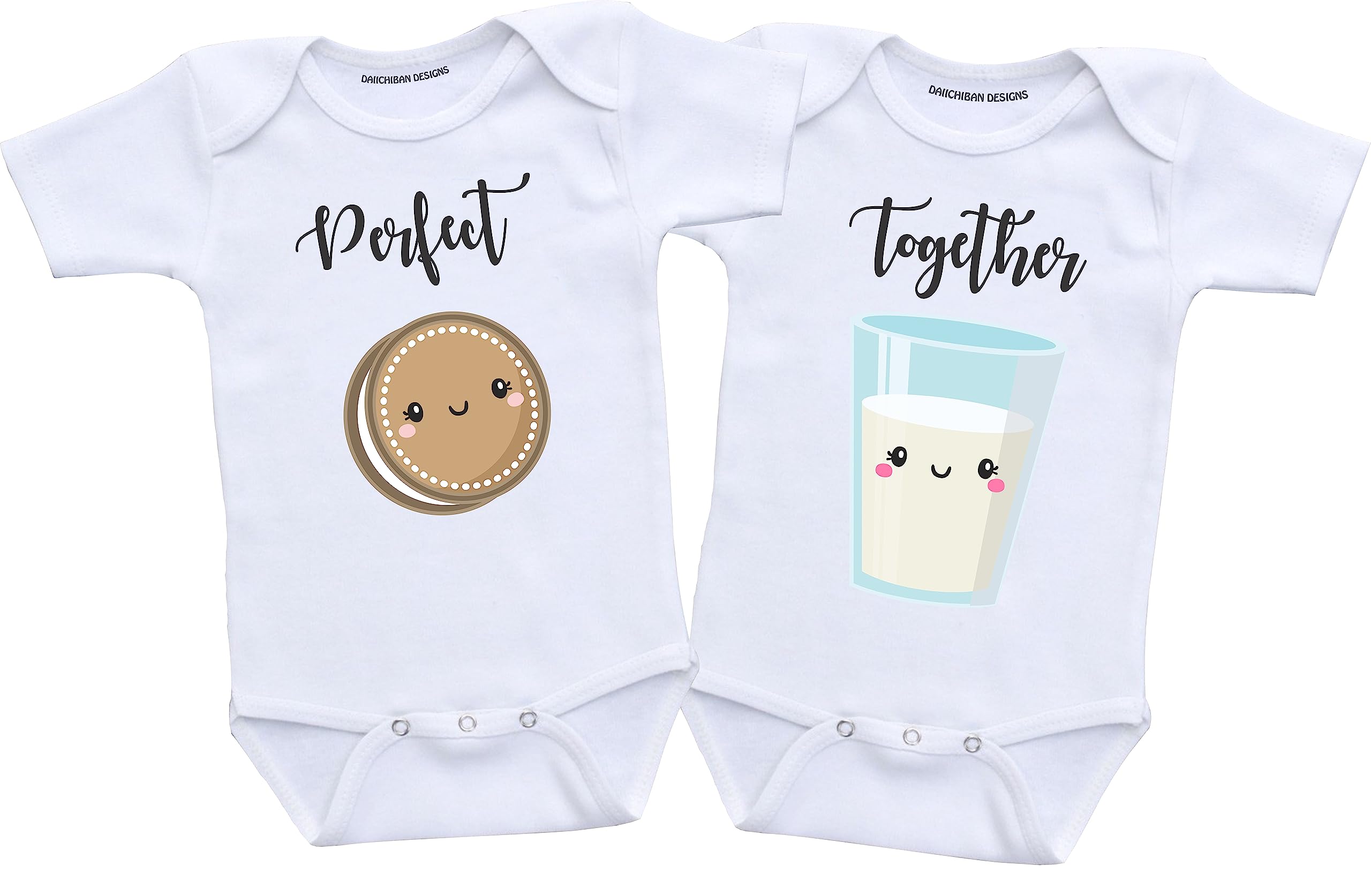 Funny Twin baby clothes matching Perfect Together Milk Cookie Twins baby gift