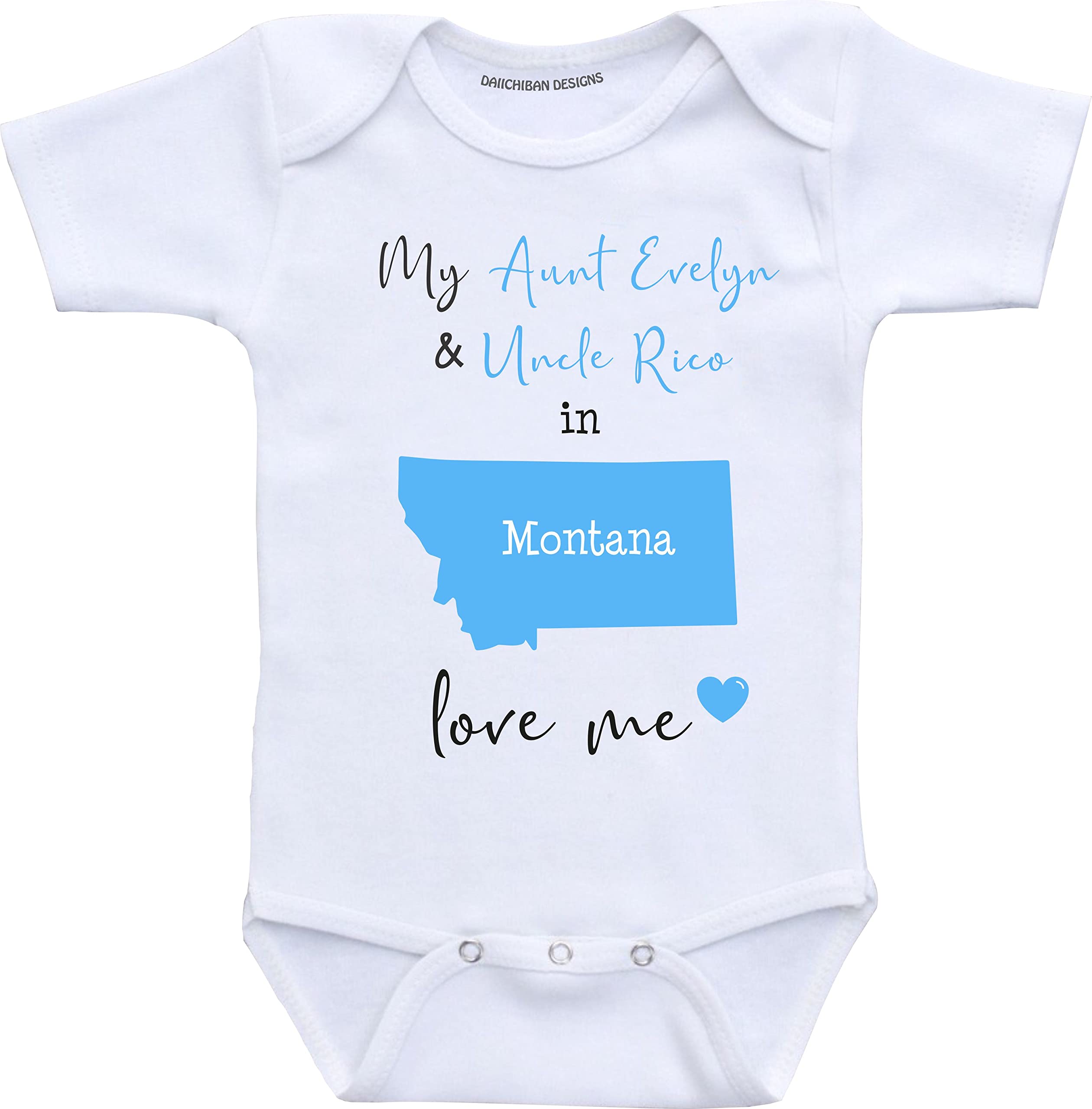 Daiichiban Designs Customizable Aunt and Uncle baby clothes West Virginia State baby gifts
