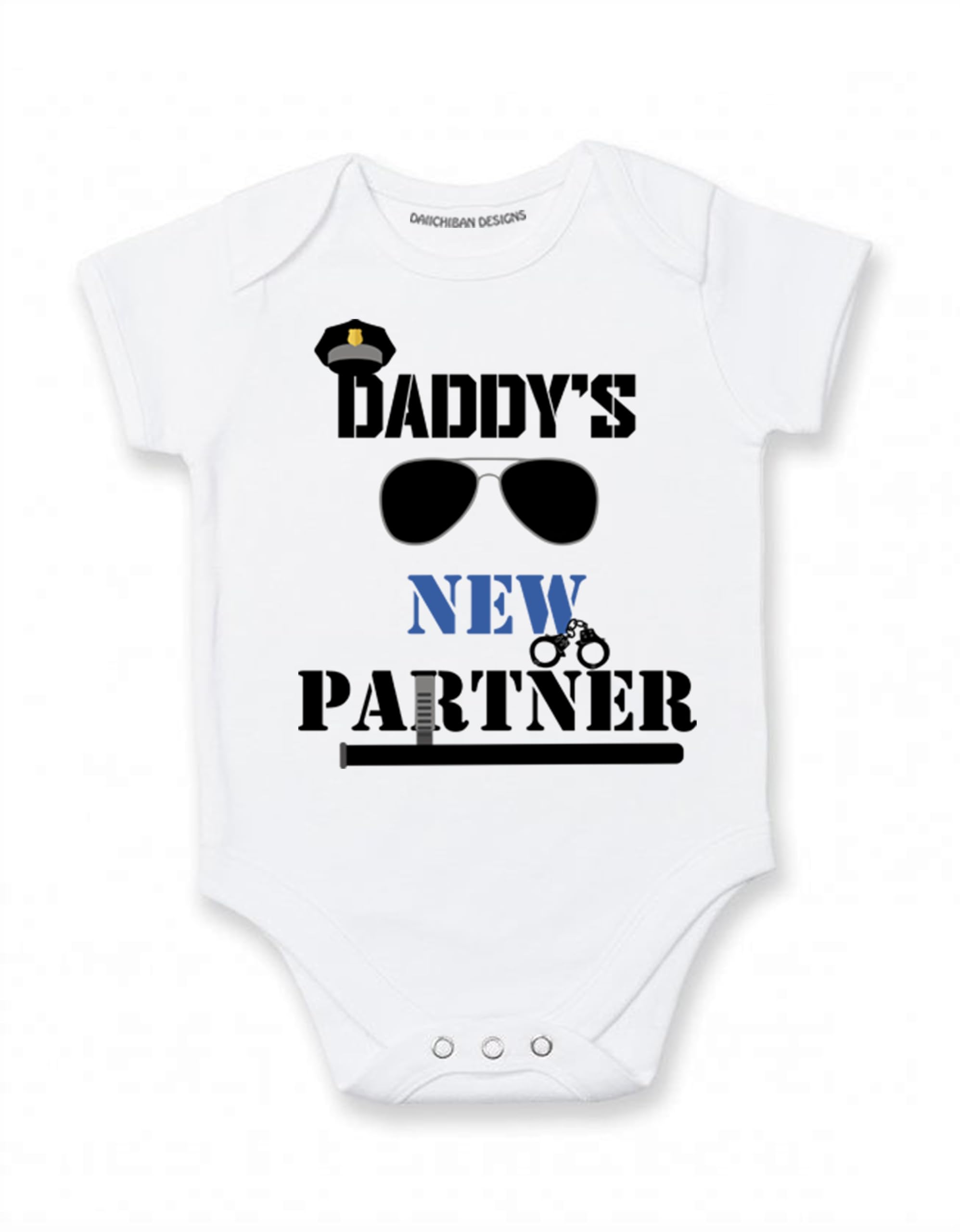 Daiichiban Designs Baby boy Police Outfit – “Daddy’s New Partner” – Police Officer Dad baby clothes